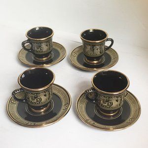 4  Sets 👀 Greek Cup & Saucer w/ 24K Gold Accents